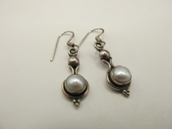 Sterling Hook Earrings With Pearl  3.47g