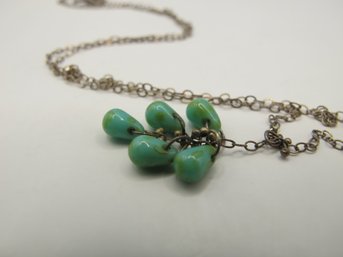 Sterling Chain Necklace With Green Dangle Beads 1.92g