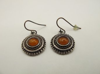 Vintage Sterling Earrings With Brown Center Stone 6.83g