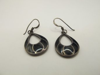 Vintage Sterling Drop Earrings With Onyx Inlay 4.20g