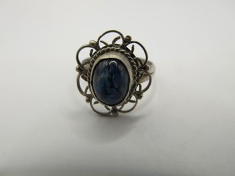 Vintage Sterling Ring With Marbled Stone 1.83g  Size 2.5