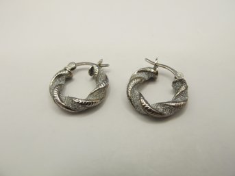 Two-toned Sterling Earrings- Twist Braid Hoop  1.89g