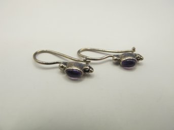 Sterling Hook Earrings With Purple Stone 1.48g