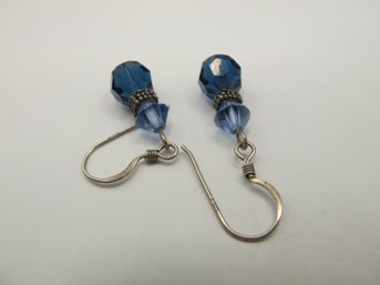 Sterling Drop Earrings With Blue Beads 2.59g
