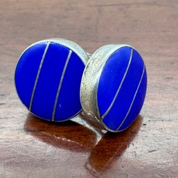 Taxco Lapis Button Stud Earrings - 3.23 Grams