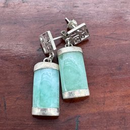 Jadeite Sterling Dangle Earrings - 4.43 Grams