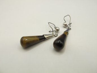 Sterling Dangle Earrings With Brown Stones 2.88g