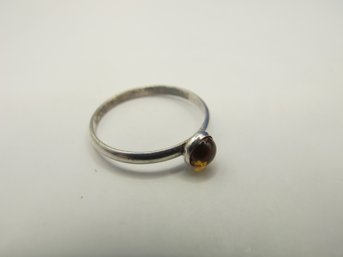 Sterling Ring With Small Round Brown Stone .78g  Size 5.5