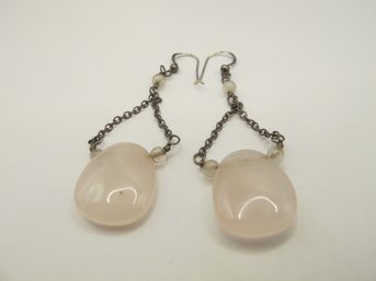 Sterling Chandelier Earrings With Large Pink Stone 7.87g