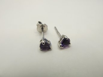 Sterling Stud Earrings With Purple Rhinestone 1.19g