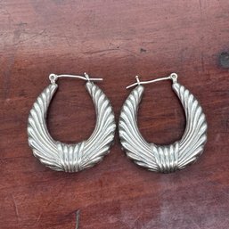 Vintage Shell Hoop Earrings - Sterling - 13.29 Grams