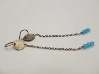 Sterling Dangle Earrings With Light Blue Beads 2.53g