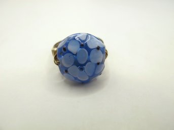 Sterling Wire Ring With Blue Glass Bead 4.58g  Size 7