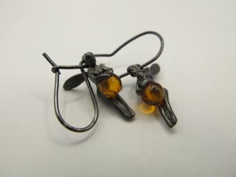 Sterling Fairy Earrings With Brown Bead 3.16g