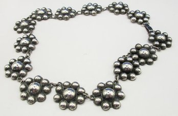 MEXICO Heavy Sterling Ball Flower Necklace 39.77g