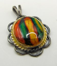 Multicolored Striped Stone Set In Sterling 1.06g