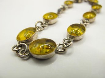 Sterling Bracelet With Flower Glass Bead Links 12.84g