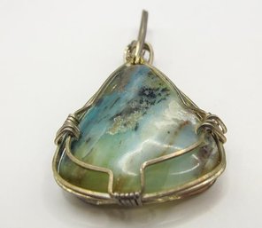 Large Natural Stone Pendant Wrapped In Sterling Wire 10.16g