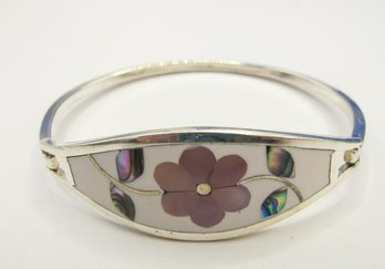 ALPACA MEXICO Bangle Bracelet With White Floral Inlay 12.96g