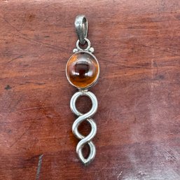 Cognac Amber Sterling Silver Twist Pendant - 7.36 Grams