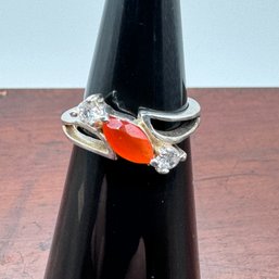 Marquise Carnelian & CZ Sterling Silver Ring - 2.53 Grams - Size 5