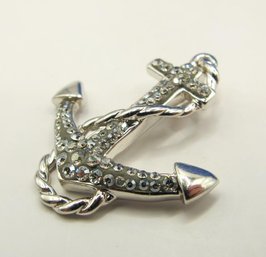 Sterling Anchor Pendant With Rhinestone Detail 3.41g
