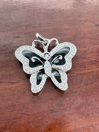 Sterling Enameled Butterfly Pendant With Paved Stone Accents - 3.76 Grams