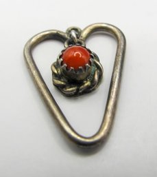 Sterling Heart Pendant With Floating Red Stone 2.33g
