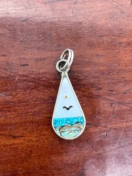 Beach Scene Charm With Turquoise, Abalone & Sterling - 1.06 Grams