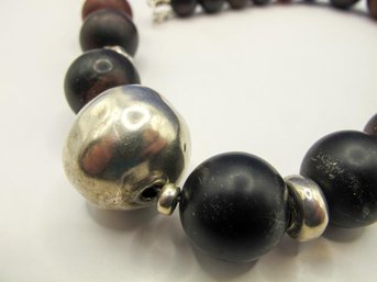 ISRAEL Necklace With Large Wood Beads And Sterling Setting 142.00g