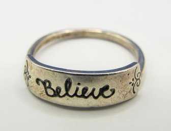 Sterling Band With 'believe' Inscription 2.30g  Size 6.5