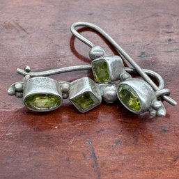 Channel Set Peridot Earrings - Sterling - 3.00 Grams