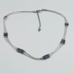 Sterling Silver Bar And Bead Multi Strand Necklace Adjustable 6.94 G