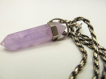 Sterling Rope Chain With Purple Crystal Pendant  16.06
