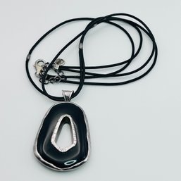 SILPADA ONYX Sterling, Silver Reversible, Pendant, Leather Cord, 25.19 G