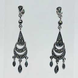 MARCASITE Sterling Silver Chandelier Earrings Pushback 4.774 G