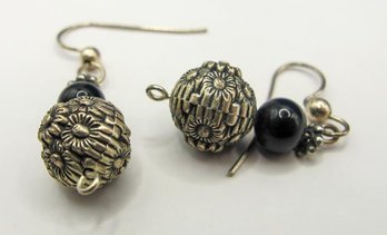 Sterling Dangle Earrings With Sterling And Black Beads 2.74g