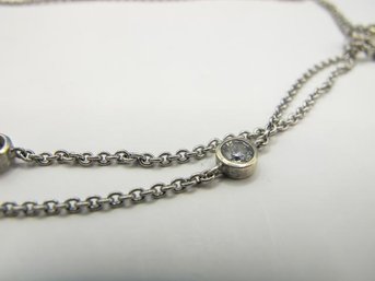 Long Sterling Chain Necklace With Clear Rhinestone Charms 9.89g