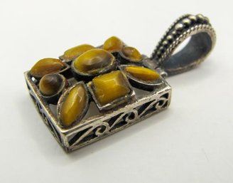 Ornate Sterling Pendant With Brown Stones 4.05g