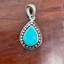 Pear Shaped Turquoise Pendant - Sterling Silver - 1.38 Grams