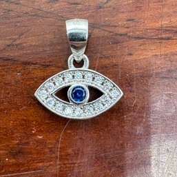 Blue & Clear CZ 'Evil Eye' Pendant - Sterling - 0.82 Grams