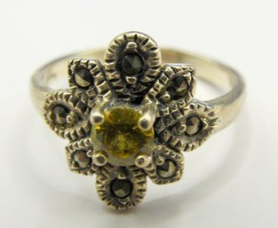 Sterling Embellished Ring With Yellow Rhinestone 3.33g  Size 8.5