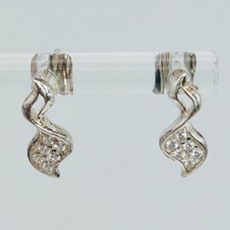 Sterling Silver Stud Back Earrings Clear Stones 1.27 G