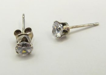 Sterling Stud Earrings With Clear Stones .39g