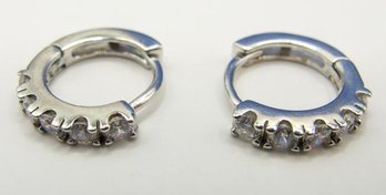 Sterling Hoop Earrings With Clear Gems 2.05g