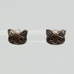 Sterling Silver Cat Earrings Pushback .47 G