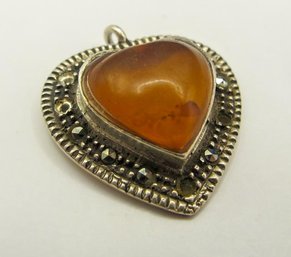 Sterling Heart Pendant With Light Brown Stone 3.10g