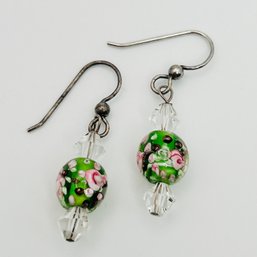 Sterling Silver Fused Glass Dangle Earrings 4.62 G