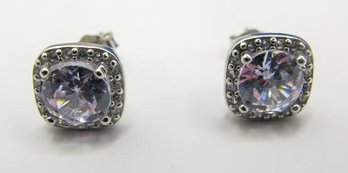 Sterling Earrings With Clear Gems 1.65g
