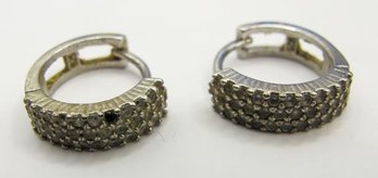 Sterling Hoop Earrings With Clear Gems 3.0g